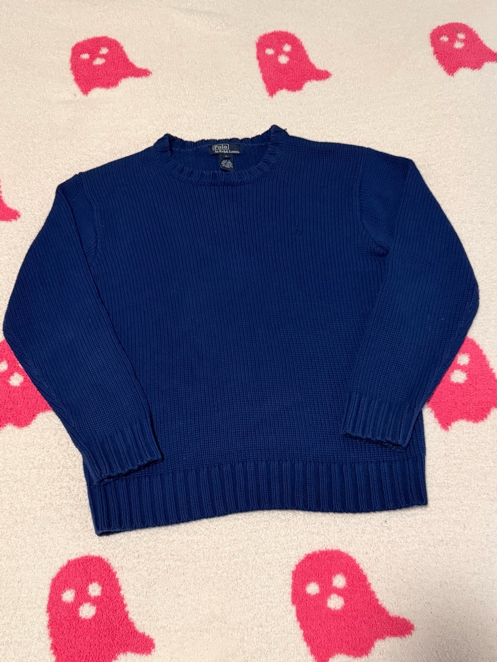 Vintage Ralph Lauren Men's Deep Navy Crewneck Sweater - Size L